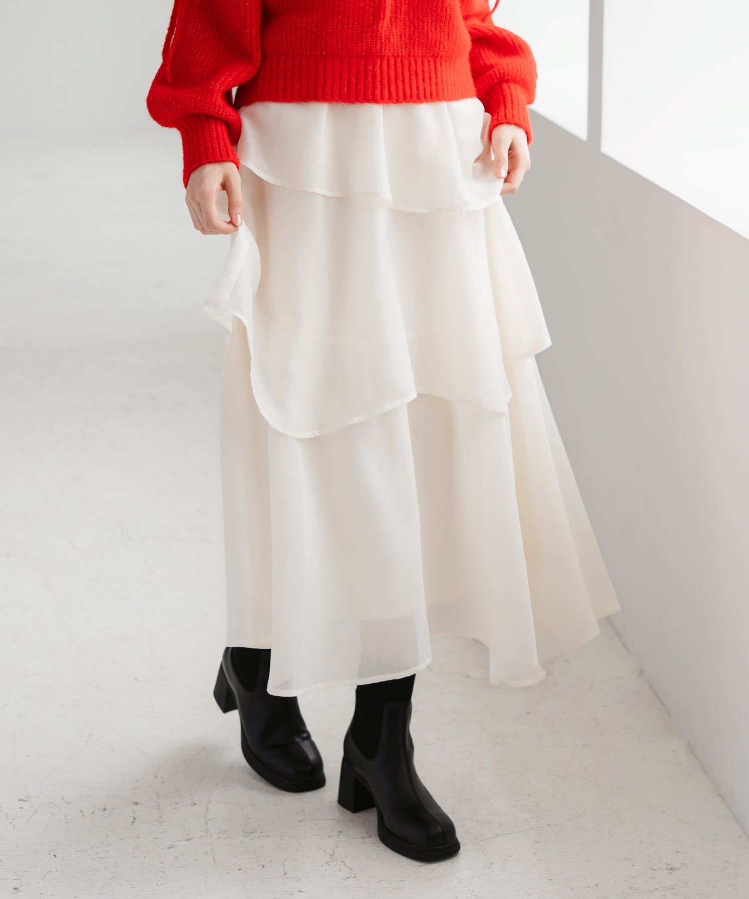 トランテアン ソン ドゥ モード 31 Sons de mode 2025秋冬新作 ティアードイレヘムスカート TT547208 (OFF-WHITE) OFF-WHITE