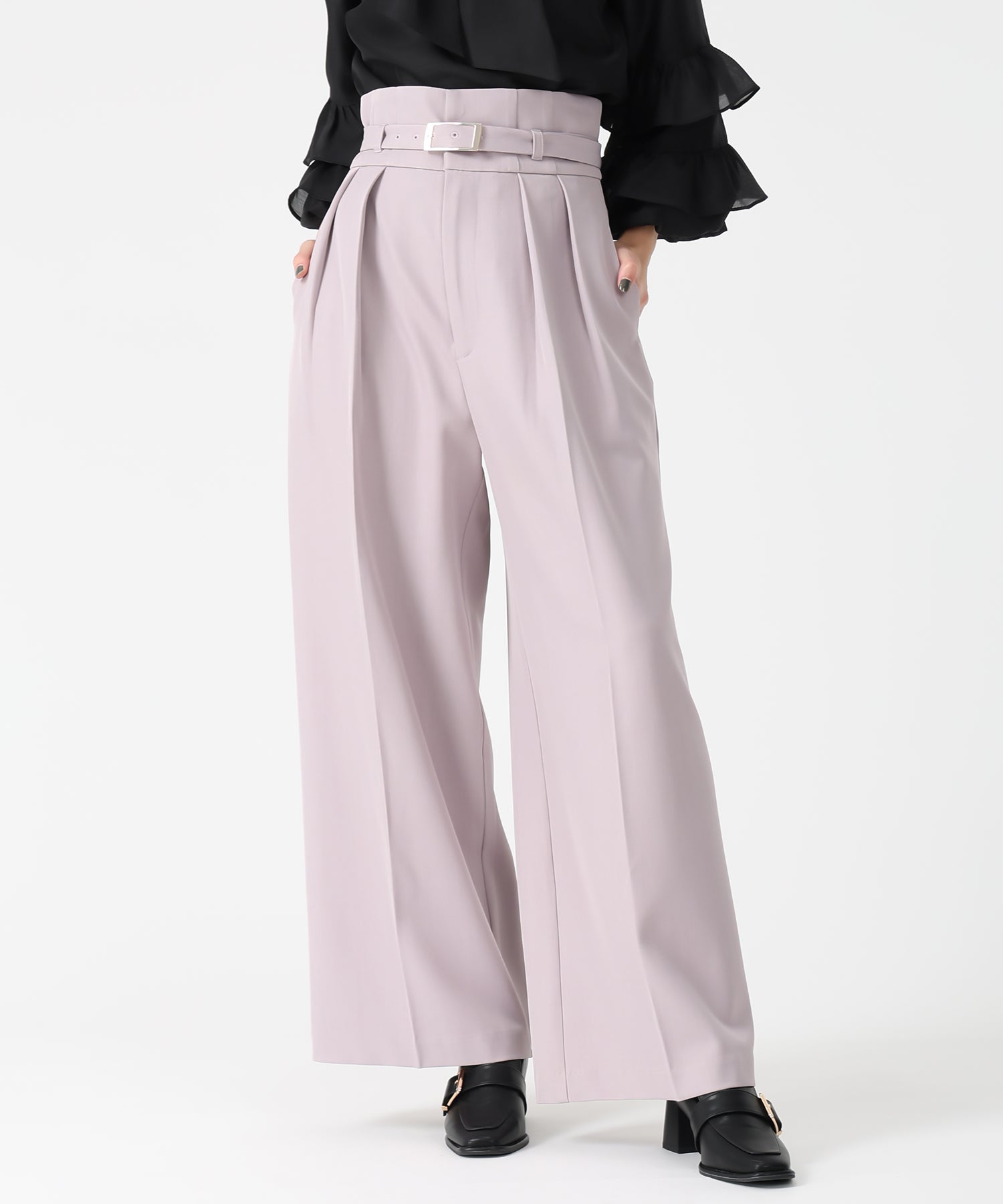 トランテアン ソン ドゥ モード 31 Sons de mode 2025秋冬新作 ベルト付きタックワイドパンツ TT547301 （LAVENDER） LAVENDER