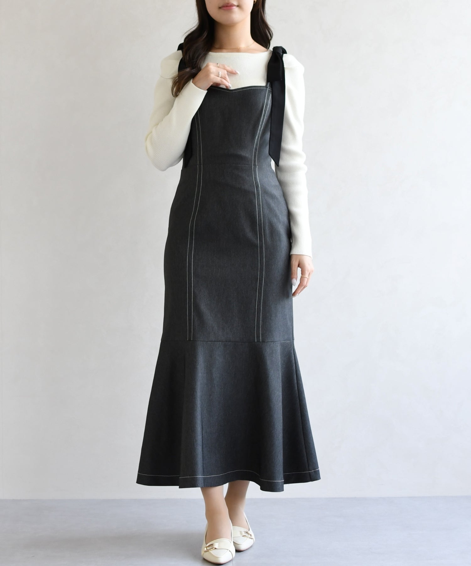 トランテアン ソン ドゥ モード 31 Sons de mode 2026春夏新作  肩リボンデニムライクジャンスカTT617405 （BLACK） BLACK