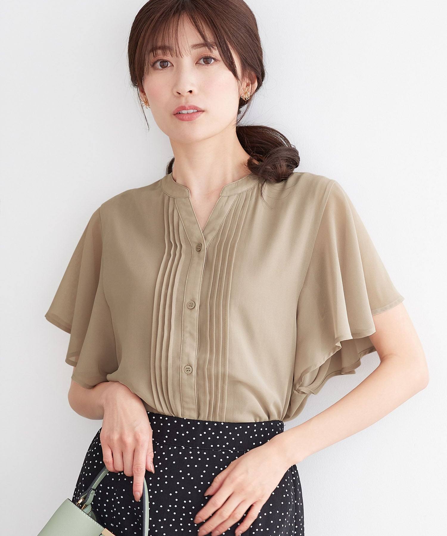 アロッタ Alotta インナー付ピンタックデザインブラウス (グレージュ) グレージュ