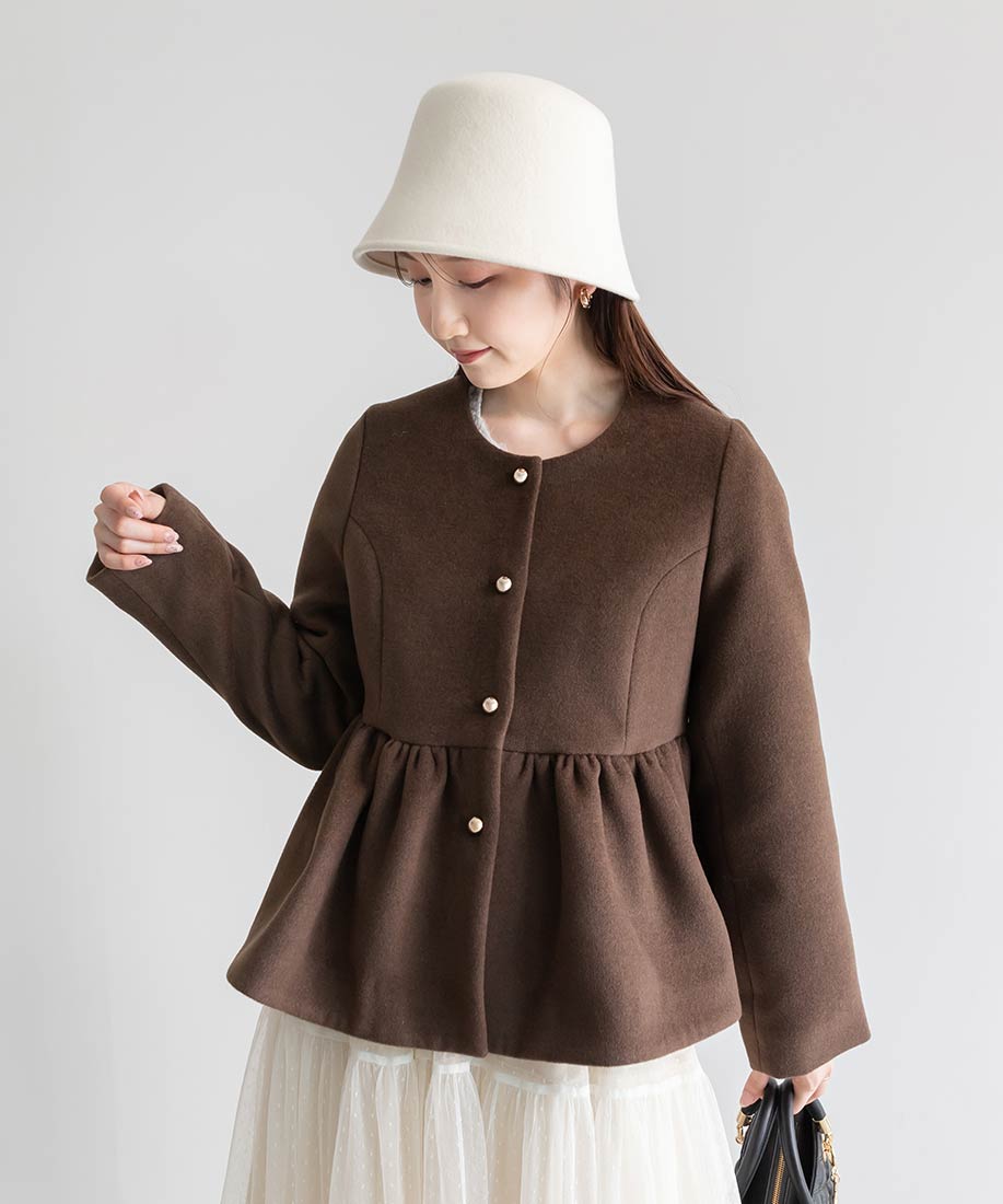 ランダ RANDA ウールライクペプラムショートコート (BROWN) BROWN
