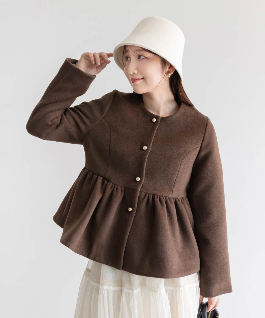 ランダ RANDA ウールライクペプラムショートコート (BROWN) BROWN