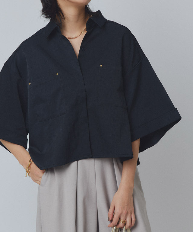 ラス RASW クロップドワイドシャツ （ダークネイビー） ダークネイビー